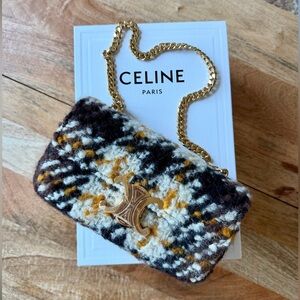 CELINE Chain Shoulder bag in Multicolor Tartan (patterned textile) + gift box